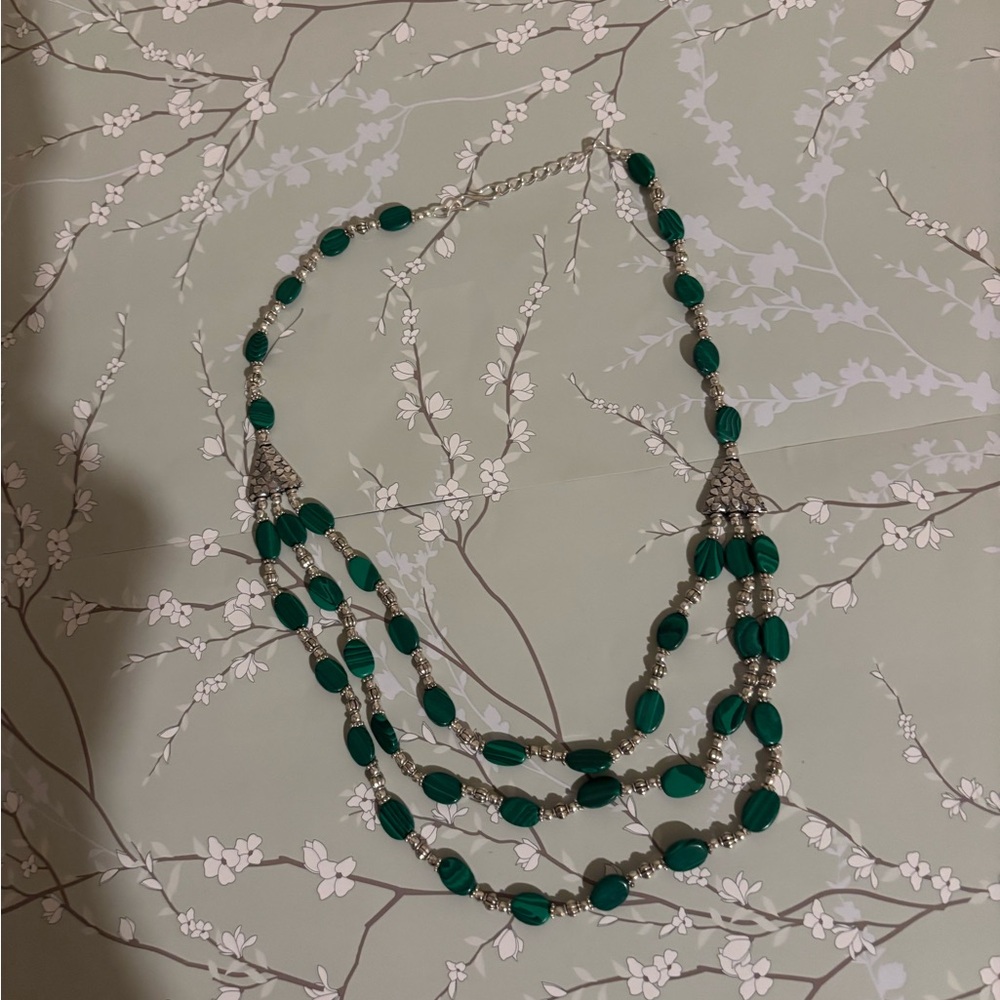 Malachite triple strand Beaded Necklace